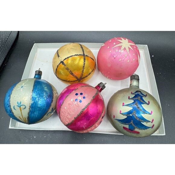 5 Vintage Christmas Ornaments Mercury Glass Micah Hand Painted Poland Gorgeous! - Picture 2 of 5